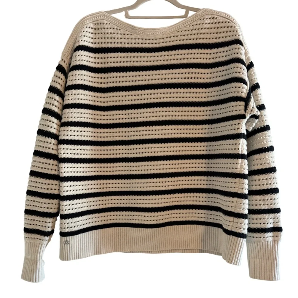 Lululemon Cotton Crochet Pullover Sweater Light Ivory Black $128